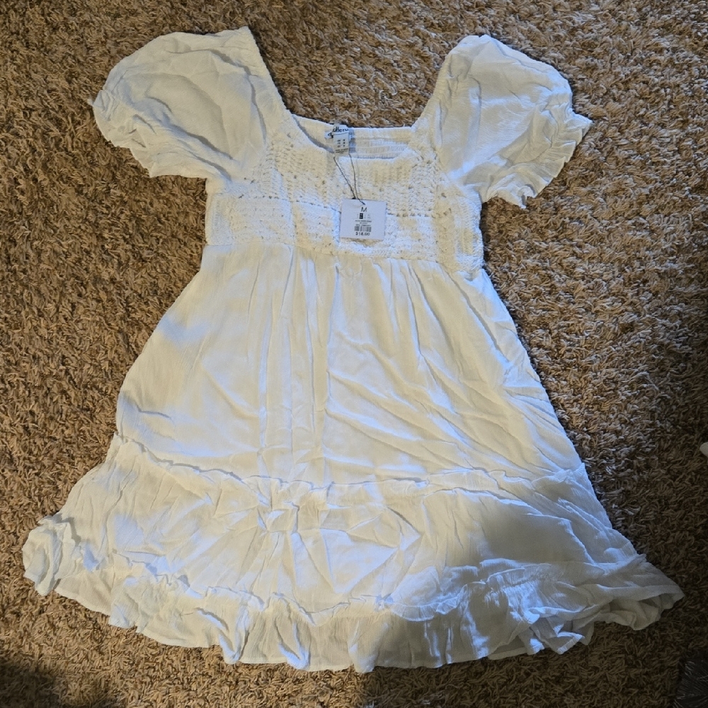 Charlotte Russe White Smocked Puff-Sleeve Mini Dress